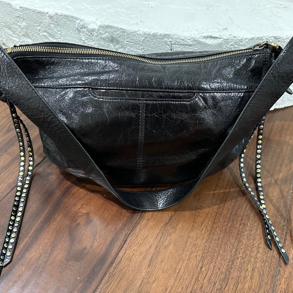 Hobo International Enchant Black Leather
Shoulder Bag Studded Tassels Purse